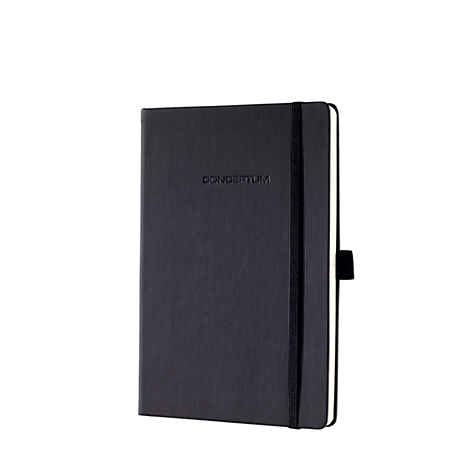 Black notebook with elastic band, white page edge, and embossed "CONCETUM".
