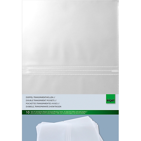 Sigel Pochettes transparentes doubles, format A5, pour dossiers de menus avec reliure en caoutchouc, plastique, transparent, 10 pièces