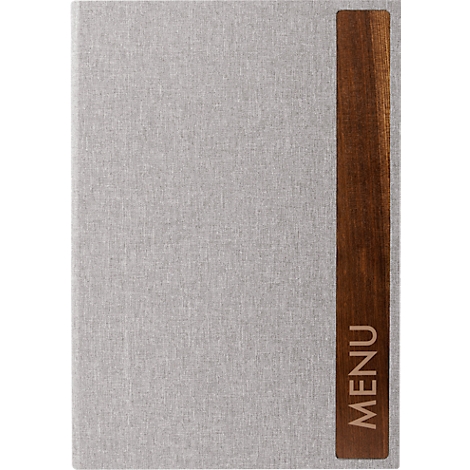 Sigel Porte-menus SM222, A4, incl. 2 pochettes transparentes doubles pour 8 pages A4, reliure caoutchouc, bois/PU, marron-gris clair, 1 pièce