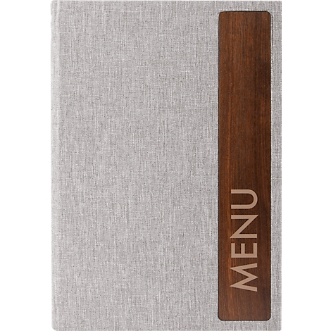 Sigel Porte-menus SM223, A5, incl. 2 pochettes transparentes doubles pour 8 pages A5, reliure caoutchouc, bois/PU, marron-gris clair, 1 pièce