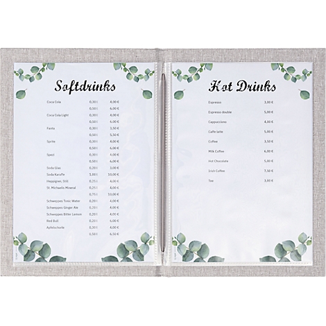 Sigel Porte-menus SM223, A5, incl. 2 pochettes transparentes doubles pour 8 pages A5, reliure caoutchouc, bois/PU, marron-gris clair, 1 pièce
