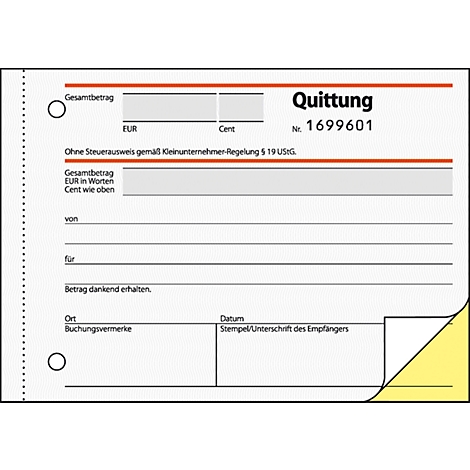 Sigel Quittung Sd120 Fur Kleinunternehmer Ohne Mwst Ausweis Fortlfd Nummer Gunstig Kaufen Schafer Shop