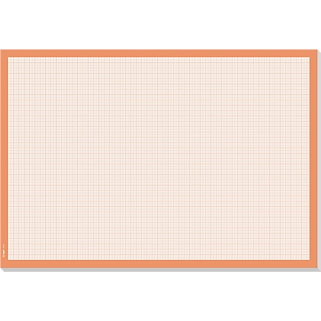 Beige Backmatte mit orangefarbenem Rahmen und kariertem Raster.