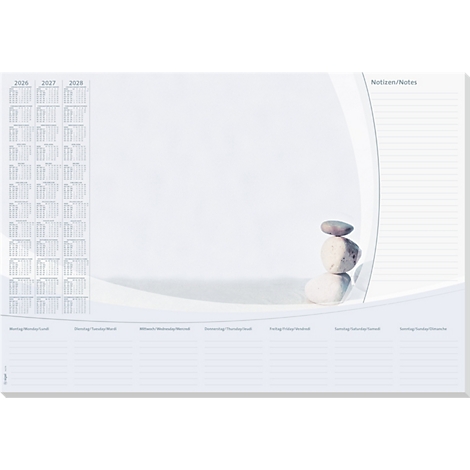 Gestapelde stenen op lichtgrijze achtergrond. Rechts een wit vlak met lijnen. Links een kalender met jaarnummers.