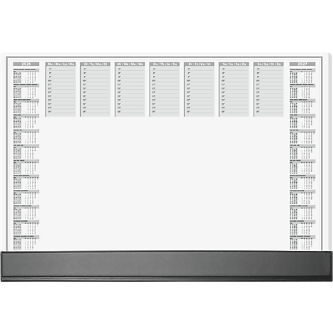 Grote witte planner met grijze kolommen en een zwarte bak aan de onderkant.