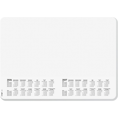 Carnet gris clair avec grille en pointillés, calendriers pour 2026 et 2027.