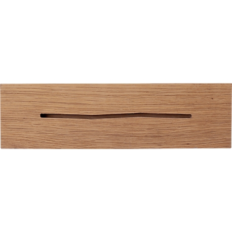 Close-up of a wooden piece with a dark, elongated slit.