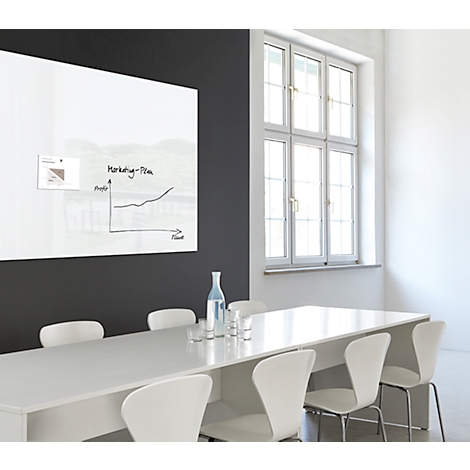 Sigel Tableau blanc en verre Artverum, brillant, super blanc, magnétique, 1800 x 1200 mm + 2 aimants SuperDym