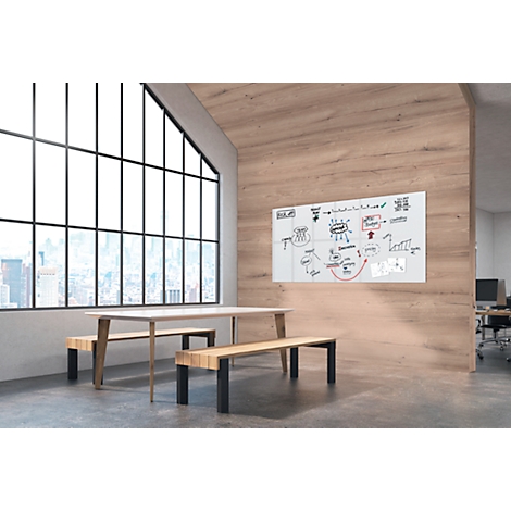 Sigel Tableau blanc en verre Artverum, brillant, super blanc, magnétique, 2400 x 1200 mm + 2 aimants SuperDym