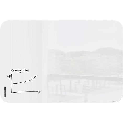 Un tableau blanc avec un diagramme intitulé Plan marketing et Profit est visible. Un stylo est posé à côté.