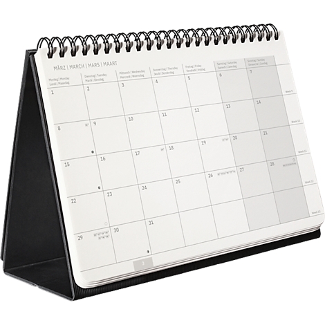 Sigel Tischquerkalender Conceptum 2027, A5, für 1 Jahr, 144 Seiten, 2 Seiten = unten Monat/oben Notizseite, Ringösenbindung, PU-Hardcover, schwarz