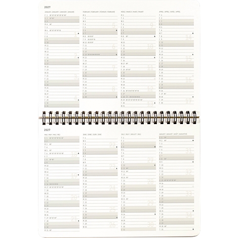 Sigel Tischquerkalender Conceptum 2027, A5, für 1 Jahr, 144 Seiten, 2 Seiten = unten Monat/oben Notizseite, Ringösenbindung, PU-Hardcover, schwarz