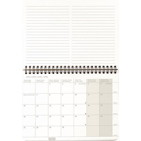 Sigel Tischquerkalender Conceptum 2027, A5, für 1 Jahr, 144 Seiten, 2 Seiten = unten Monat/oben Notizseite, Ringösenbindung, PU-Hardcover, schwarz