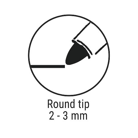 Schematische weergave van een ronde viltstiftpunt, die op een lijn wordt geplaatst.
