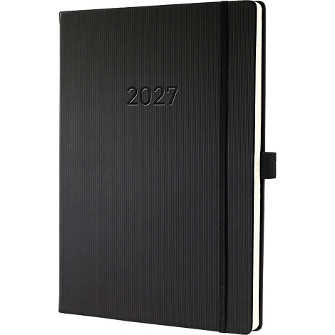 Schwarzes Notizbuch mit dem eingeprägten Jahr 2027.