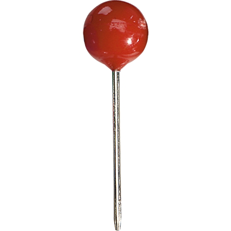 A red push pin with an oval head and a silver shaft.