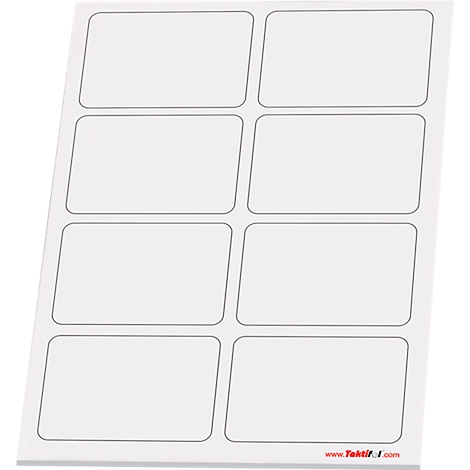Feuille d'étiquettes blanche avec des coins arrondis. Impression : www.Tektif.com.