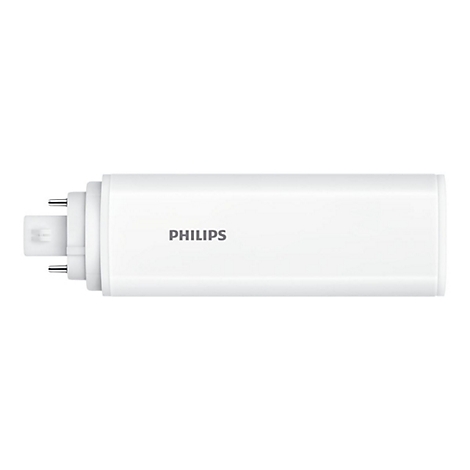 Weiße Philips LED-Lampe mit zweipoligem Sockel auf weißem Hintergrund.