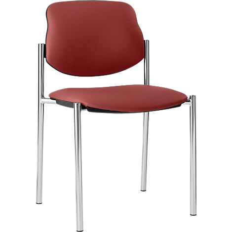Silla con asiento y respaldo rojos, patas metálicas. Marco negro, diseño minimalista.