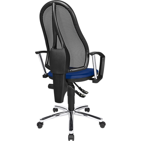 Silla de oficina Topstar Point Net, contacto permanente, con reposabrazos, respaldo de malla ajustable, azul