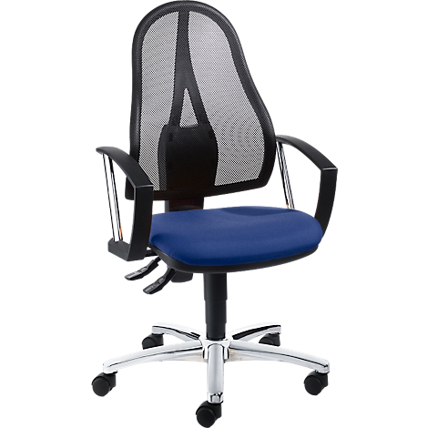 Silla de oficina Topstar Point Net, contacto permanente, con reposabrazos, respaldo de malla ajustable, azul