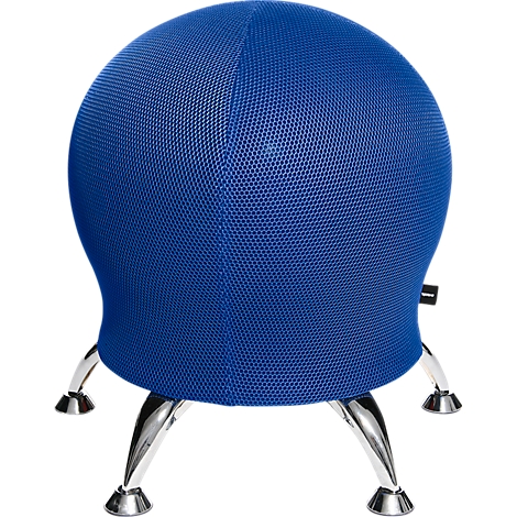 Blue exercise ball chair with chrome legs.