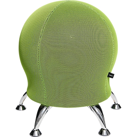 Light green, ball-shaped office chair with silver legs.