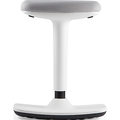 White standing stool with gray seat, black foot edge and base.