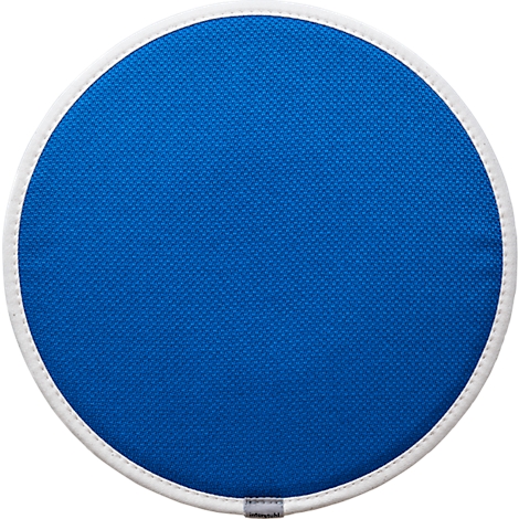 Runder blauer Sitzpolster mit weißem Rand.