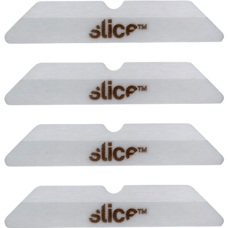 Four white blades, with the "slice™" lettering in brown. Each blade has a special shape with a recess.
