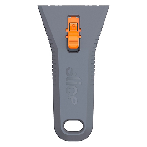 Grattoir gris avec curseur et poignée orange. Le mot "slice" est sur la poignée.