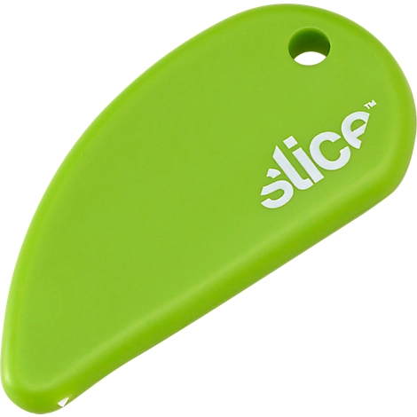 Green spatula with a hole. Text "slice".