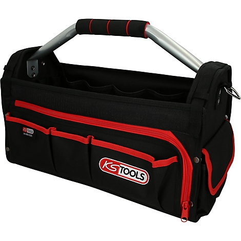 Schwarze Werkzeugtasche mit roter Umrandung und Griff. Aufschrift: KS TOOLS.