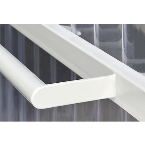 Close-up of a white door handle mounted on a transparent background.