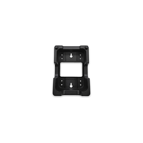 Schwarze Wandhalterung mit rechteckiger Öffnung und Befestigungslöchern.