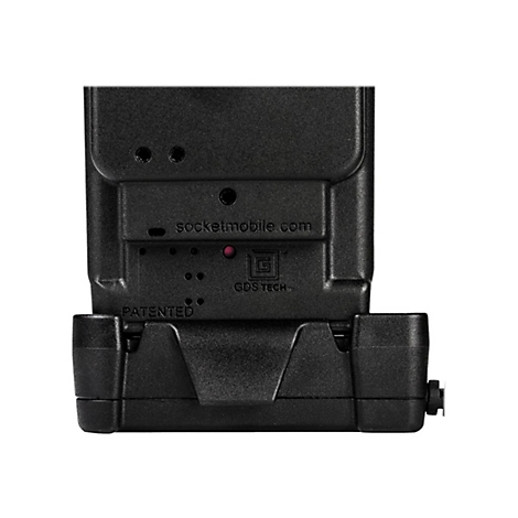 Detailaufnahme eines schwarzen Geräts mit der Aufschrift socketmobile.com, Patentiert, GDS Tech.
