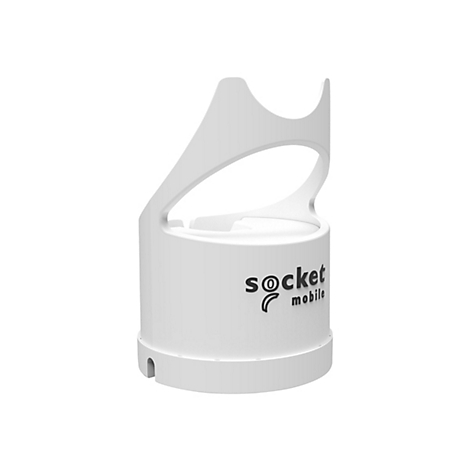 Ein weißes, zylinderförmiges Gerät mit Bügel und dem Schriftzug "socket mobile".