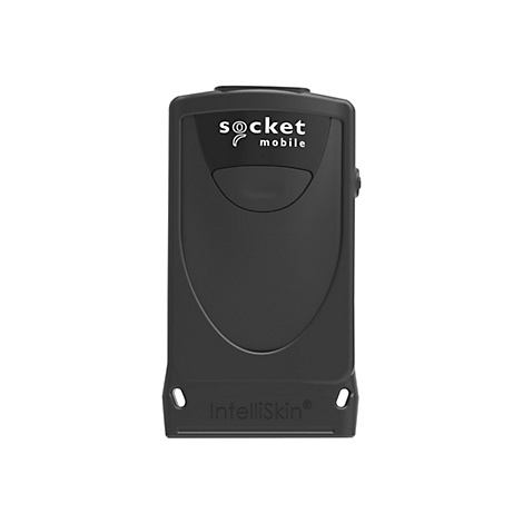 Ein schwarzes, rechteckiges Gerät mit abgerundeten Ecken. Auf dem Gerät steht "socket mobile".