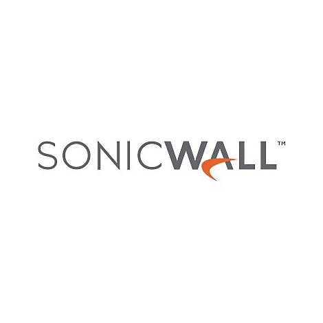 Logo von SonicWall. Grauer Schriftzug, orangefarbenes Element.