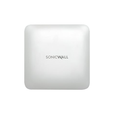 Rechteckiges, weißes Gerät mit abgerundeten Ecken; grauer Schriftzug "SONICWALL" mittig.