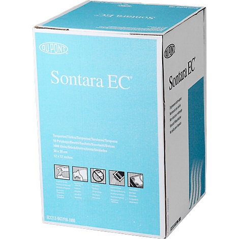 Packaging box with 'Sontara EC' text, light blue and white, diagonal view.