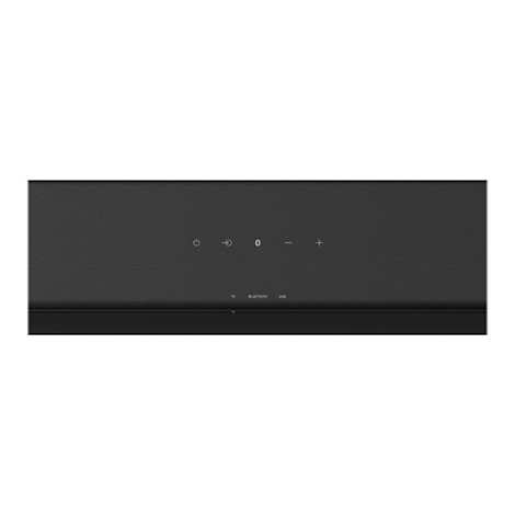 Schwarze Soundbar mit Bedienelementen und den Schriftzügen TV, Bluetooth und USB.