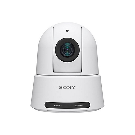 Eine weiße Sony-Überwachungskamera mit rundem Objektiv. Auf der Basis steht „SONY“. Darunter: „Power“ und „Network“.
