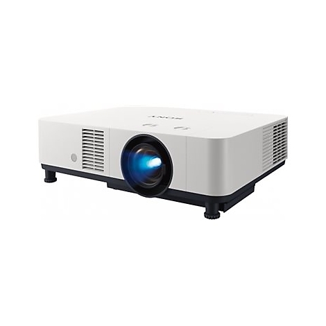 Weißer Projektor mit blauem Lichtstrahl. Aufschrift: SONY.