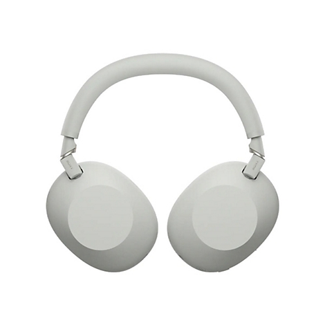 Hellgrauer Over-Ear-Kopfhörer von Sony. Das gepolsterte Kopfband verbindet die ovalen Ohrmuscheln, auf denen "Sony" steht.