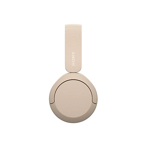 Beige Kopfhörer, Marke Sony, Details zu Ohrmuschel und Bügel sichtbar.