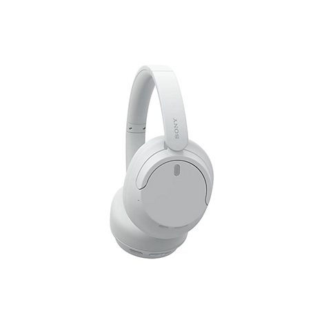 Weißer Kopfhörer der Marke Sony mit gepolsterten Ohrmuscheln, die durch einen Bügel verbunden sind.