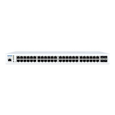 Un commutateur Sophos blanc avec de nombreux ports. L'appareil est posé sur un fond blanc.