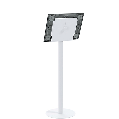 Un soporte de presentación blanco sobre el que se puede colocar una pantalla o un tablero.