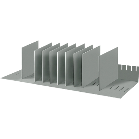 Grey file divider with vertical dividers for organizing documents.